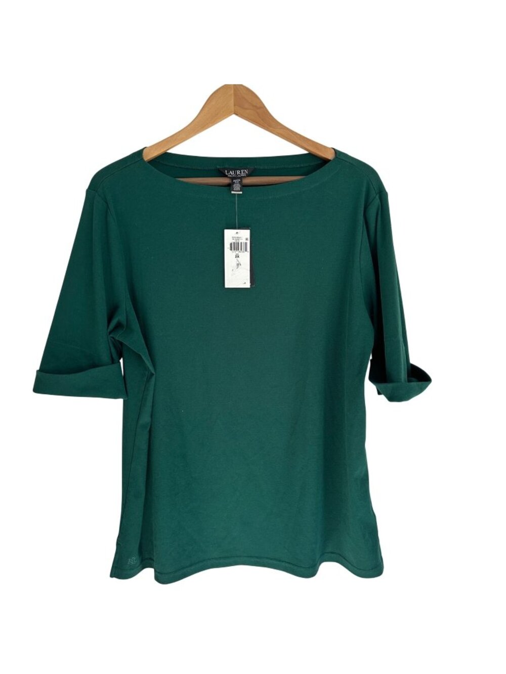 Lauren Ralph Lauren Womens Green 3/4 Sleeve Top Size 2X Cotton Blend